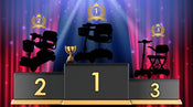 3 mobility scooters on a podium