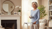 Older adult confidently using a mobility aid at home with Millercare’s support for independent living.