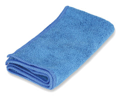 Folded blue microfiber towel on a white background