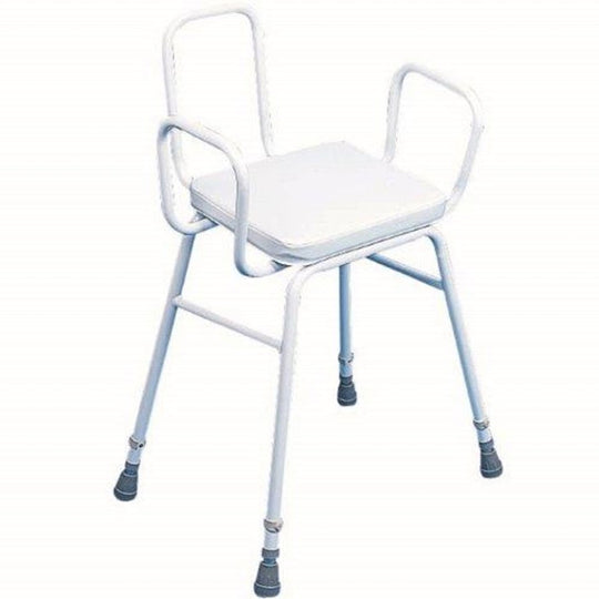 Perching Stool With Tubular Arms and Back White