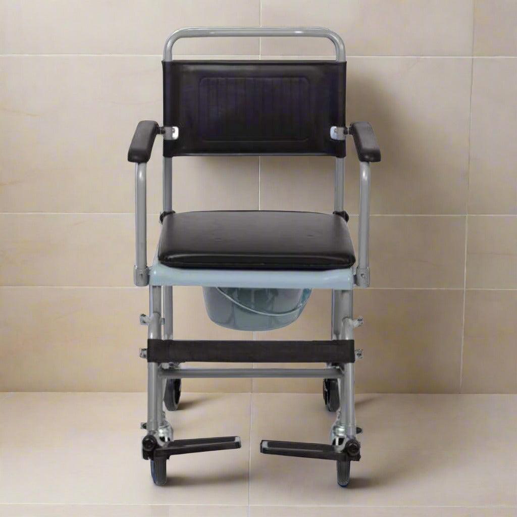 Glideabout Wheeled Commode Chair with Swing Away Arm Rests a – Millercare