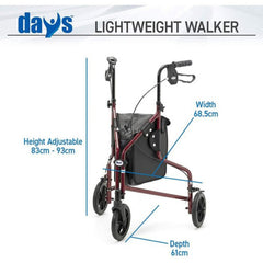 Lightweight Tri Wheel Walker With Bag and Basket - Millercare