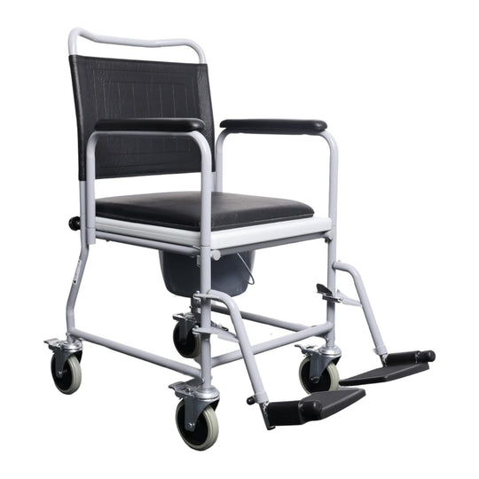 Mobile Wheeled Commode Chair with Detachable Arm Rests and 4 Brakes