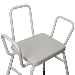 Perching Stool, white, metal back and arms - Millercare