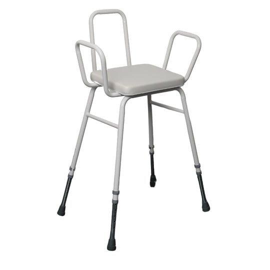 Perching Stool With Metal Back and Arms