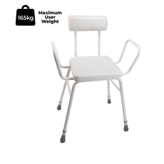 Perching Stool White with Arms and Padded Back - Millercare