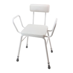 Perching Stool White with Arms and Padded Back - Millercare