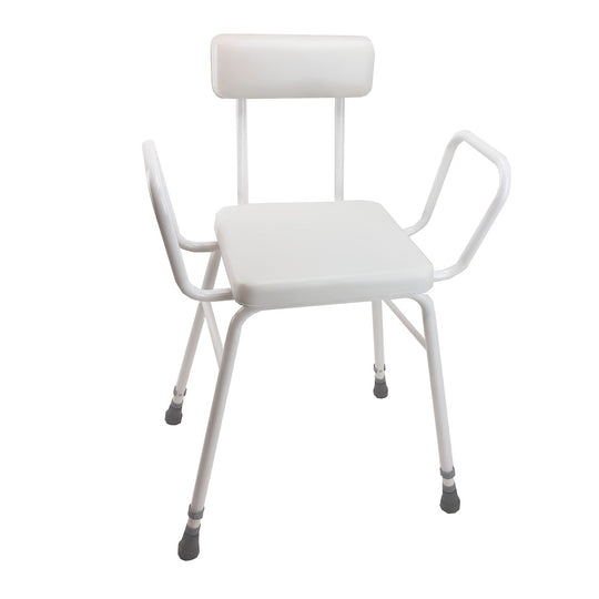 Perching Stool White with Arms and Padded Back