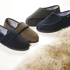 Sandpiper Gary Mens Slipper Navy Chevron - Various Sizes - Millercare