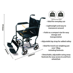 Steel Compact Transit Chair Black - Millercare